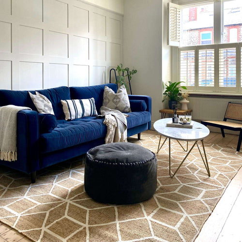 Beige Geometric Natural Jute Area Rug - Fretwork