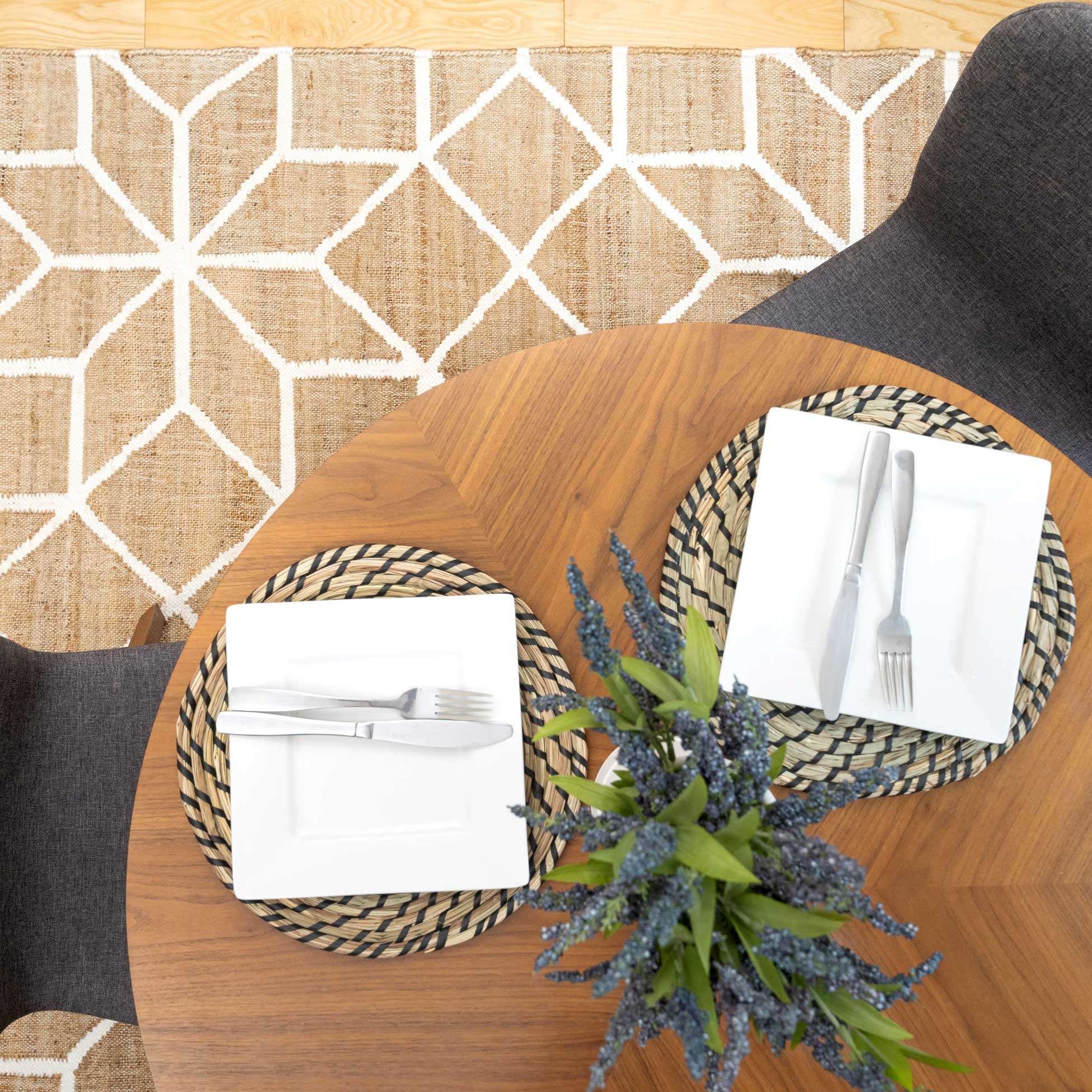 Beige Geometric Natural Jute Area Rug - Fretwork