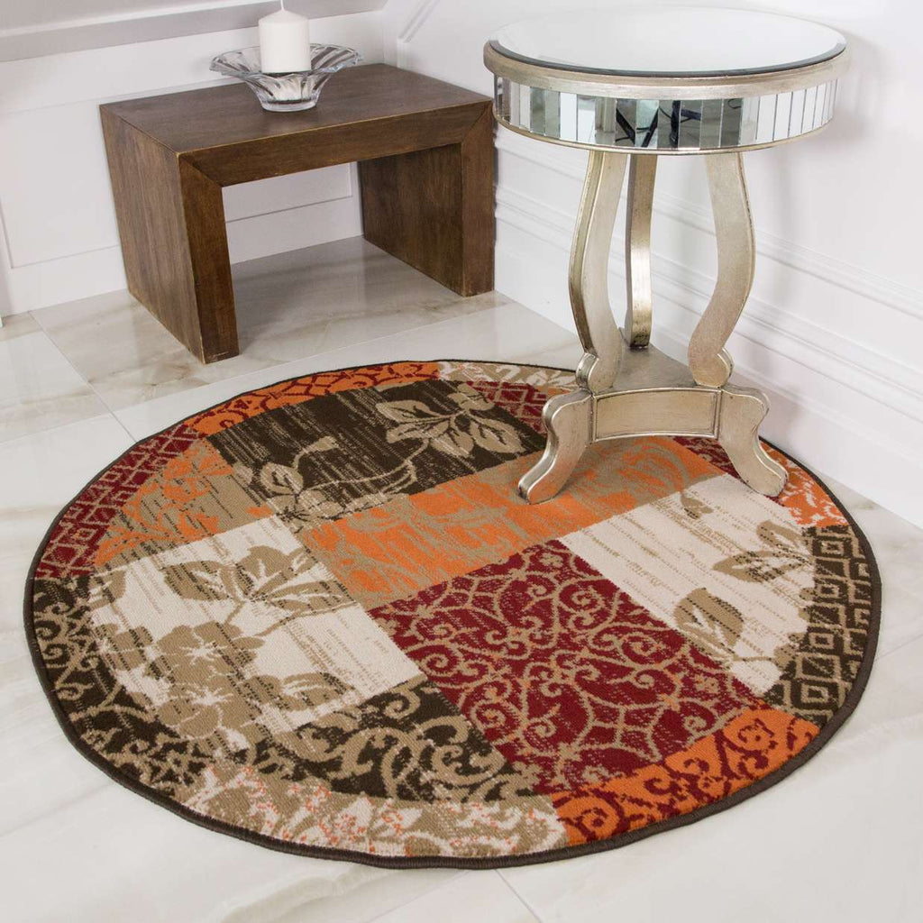 Round Circle Patchwork Terracotta Rug