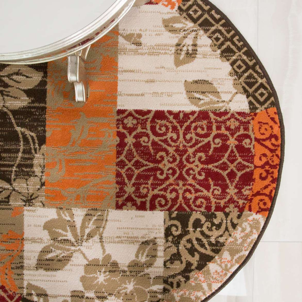 Round Circle Patchwork Terracotta Rug