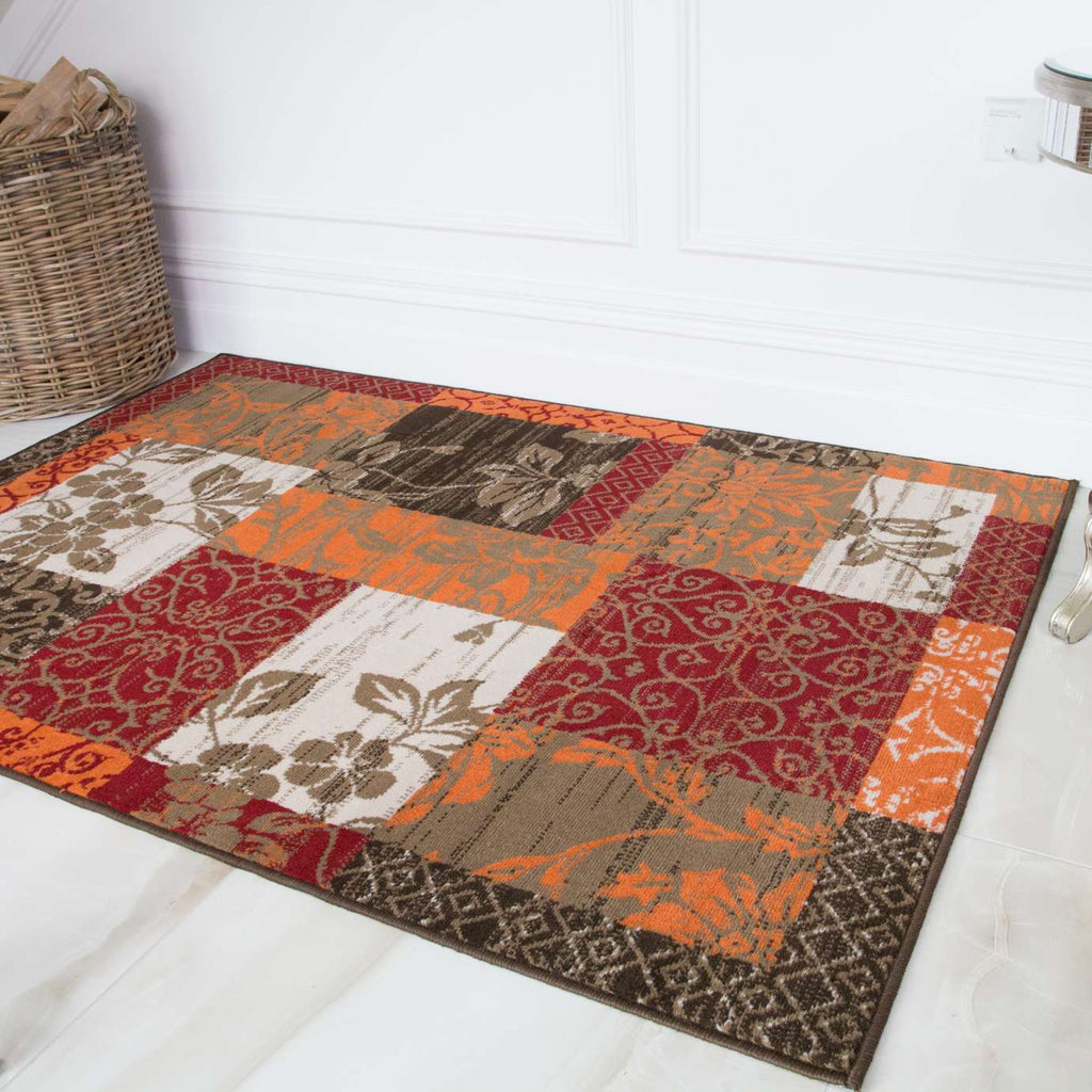 Round Circle Patchwork Terracotta Rug