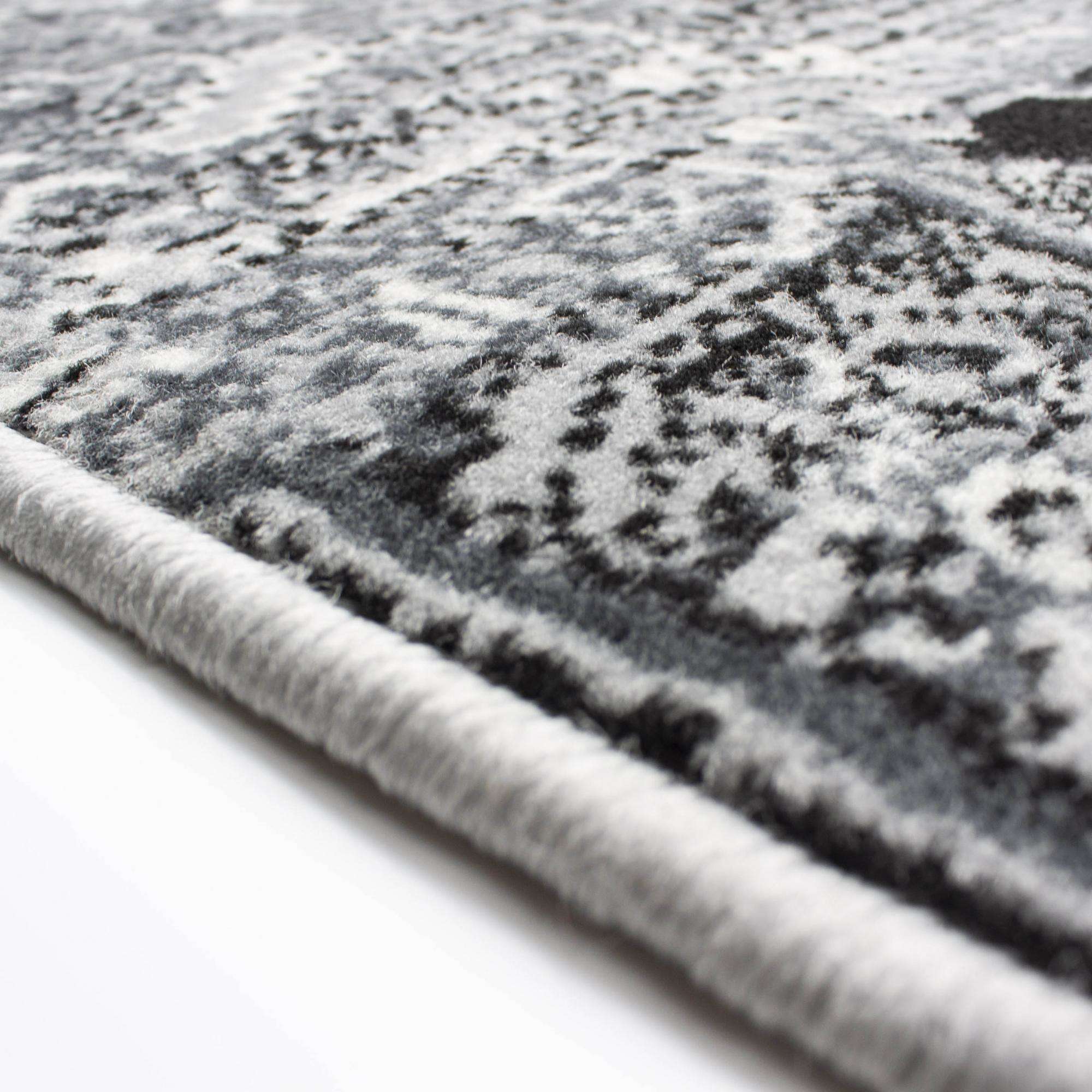Black Grey Traditional Patchwork Living Room Rug