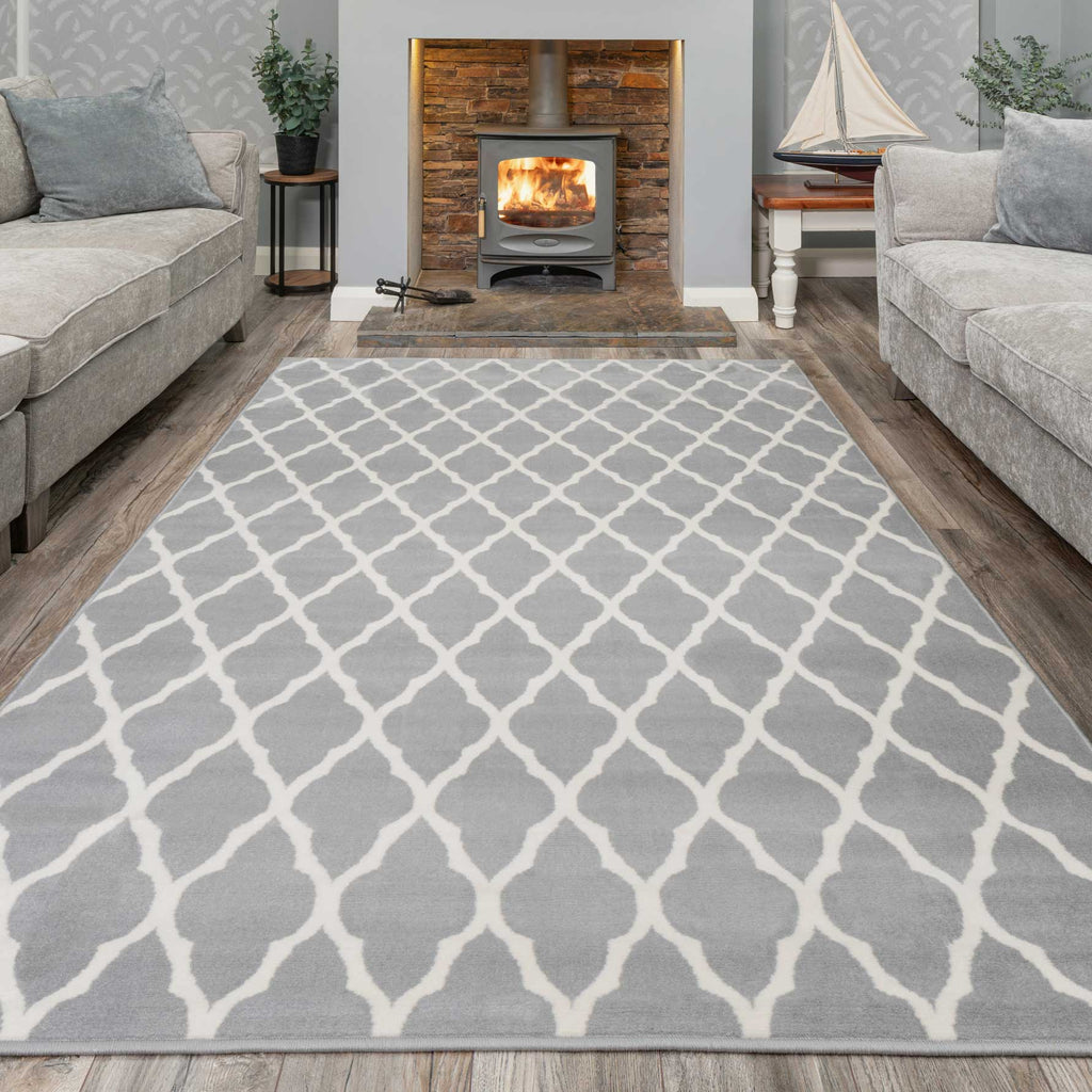 Extra Large Grey Trellis Rug
