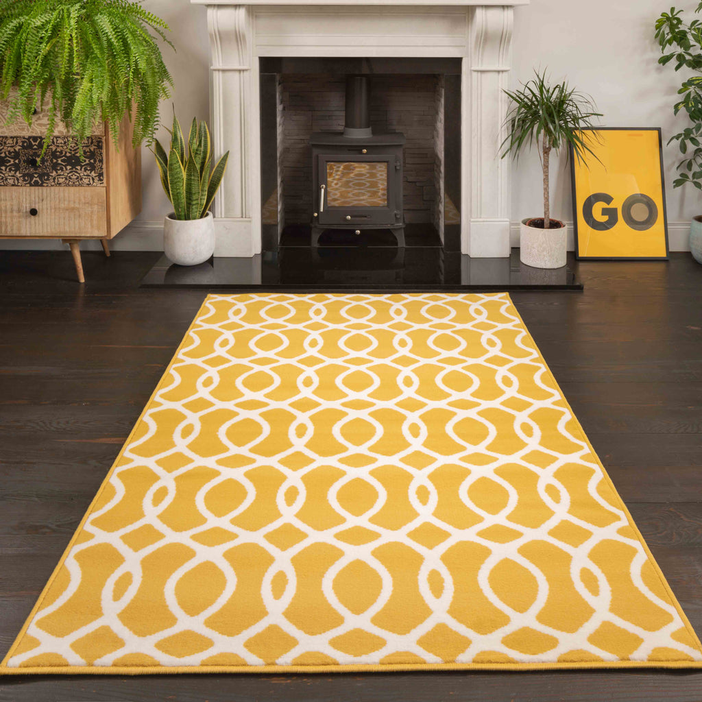 Yellow Trellis Living Room Area Rug