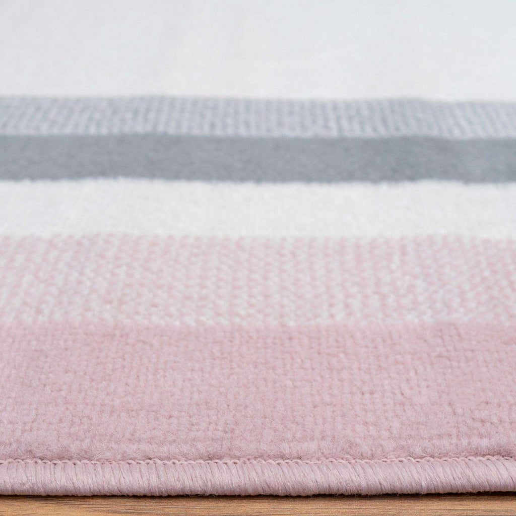 Pink Grey Bordered Framed Living Room Rug