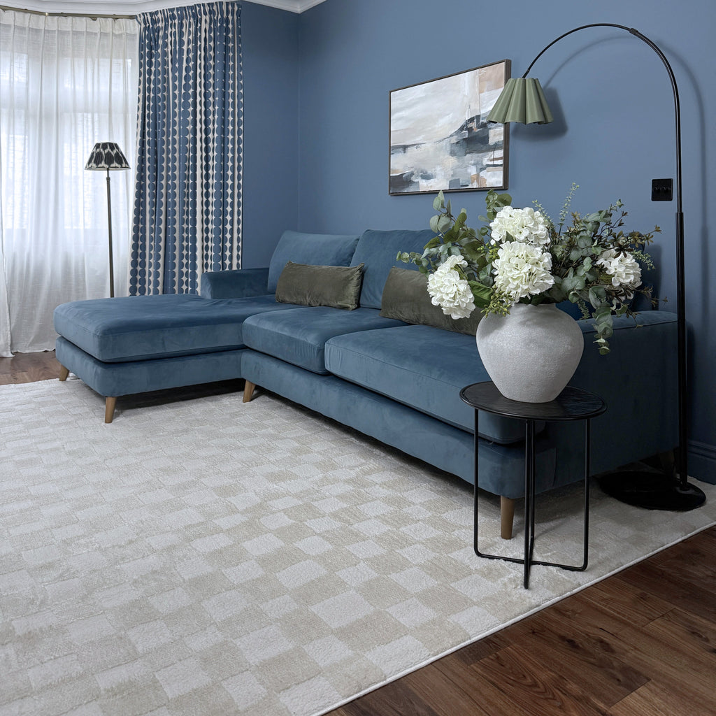 Soft Natural Cream Retro Checkerboard Rug - Liv