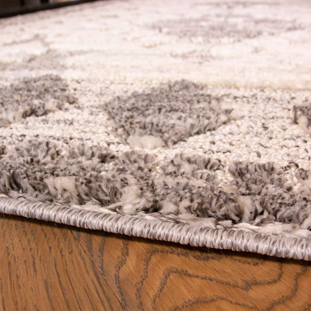 Grey White Textured Tribal Runner Rug