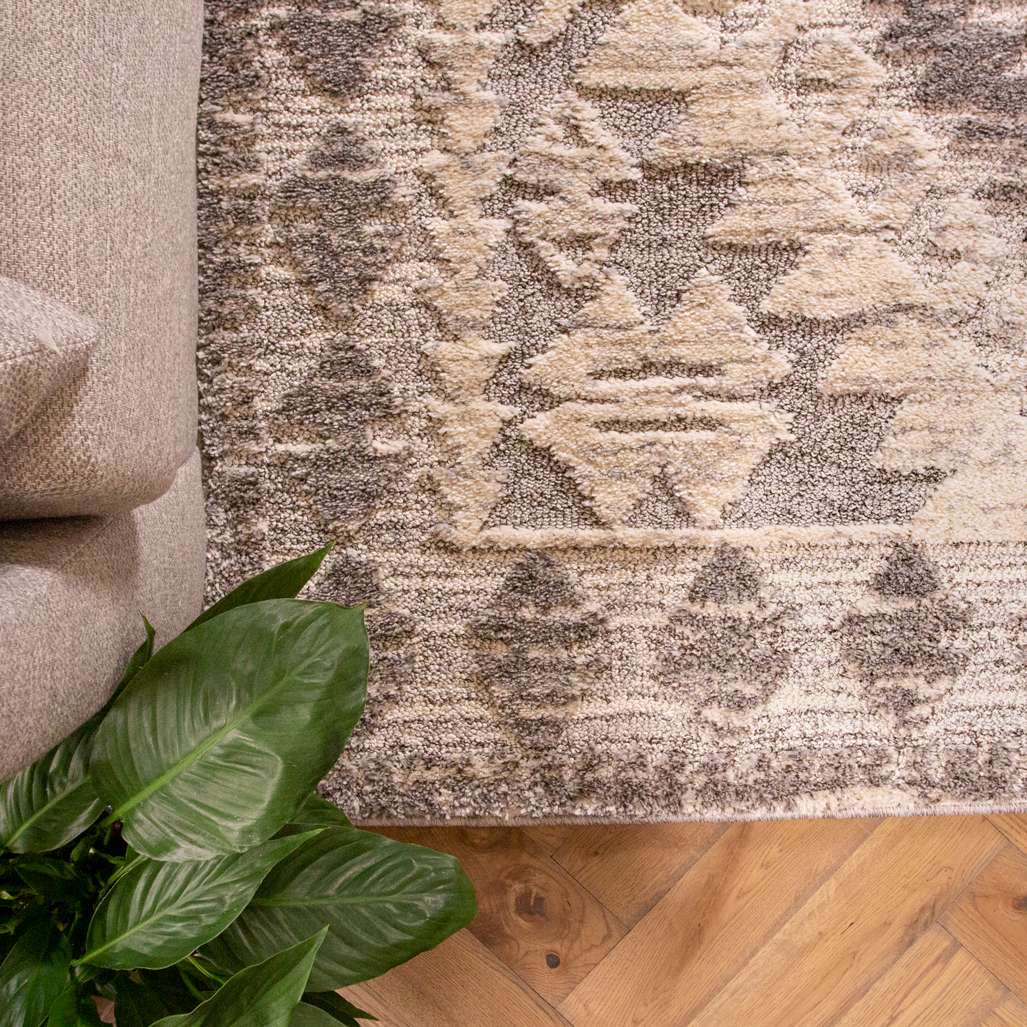 Grey White Textured Tribal Runner Rug