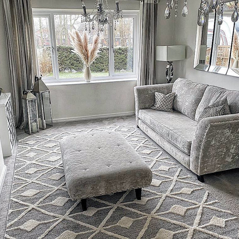 Scandi Grey Cream Tufted Hi Low Pile Rug - Benni