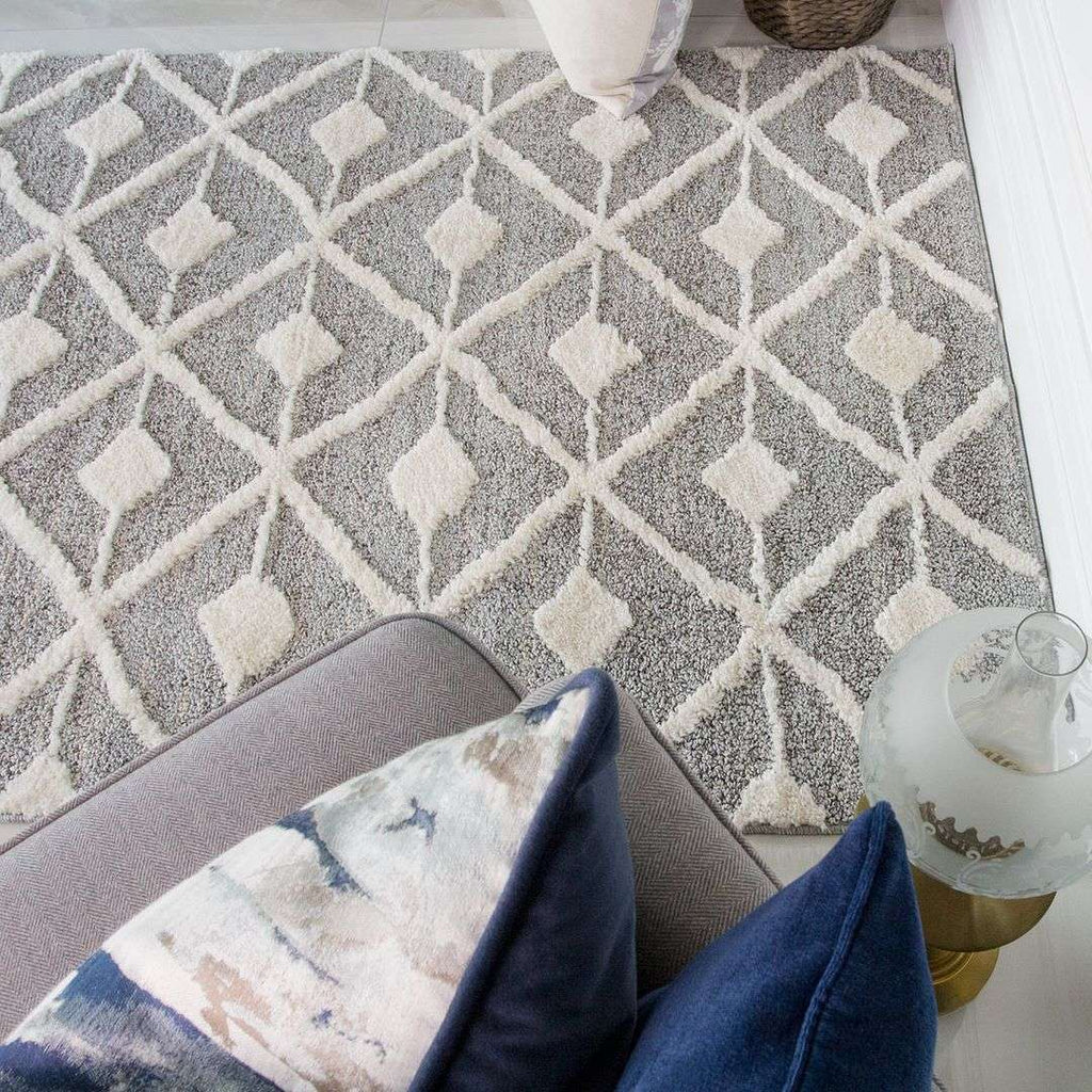 Scandi Grey Cream Tufted Hi Low Pile Rug - Benni
