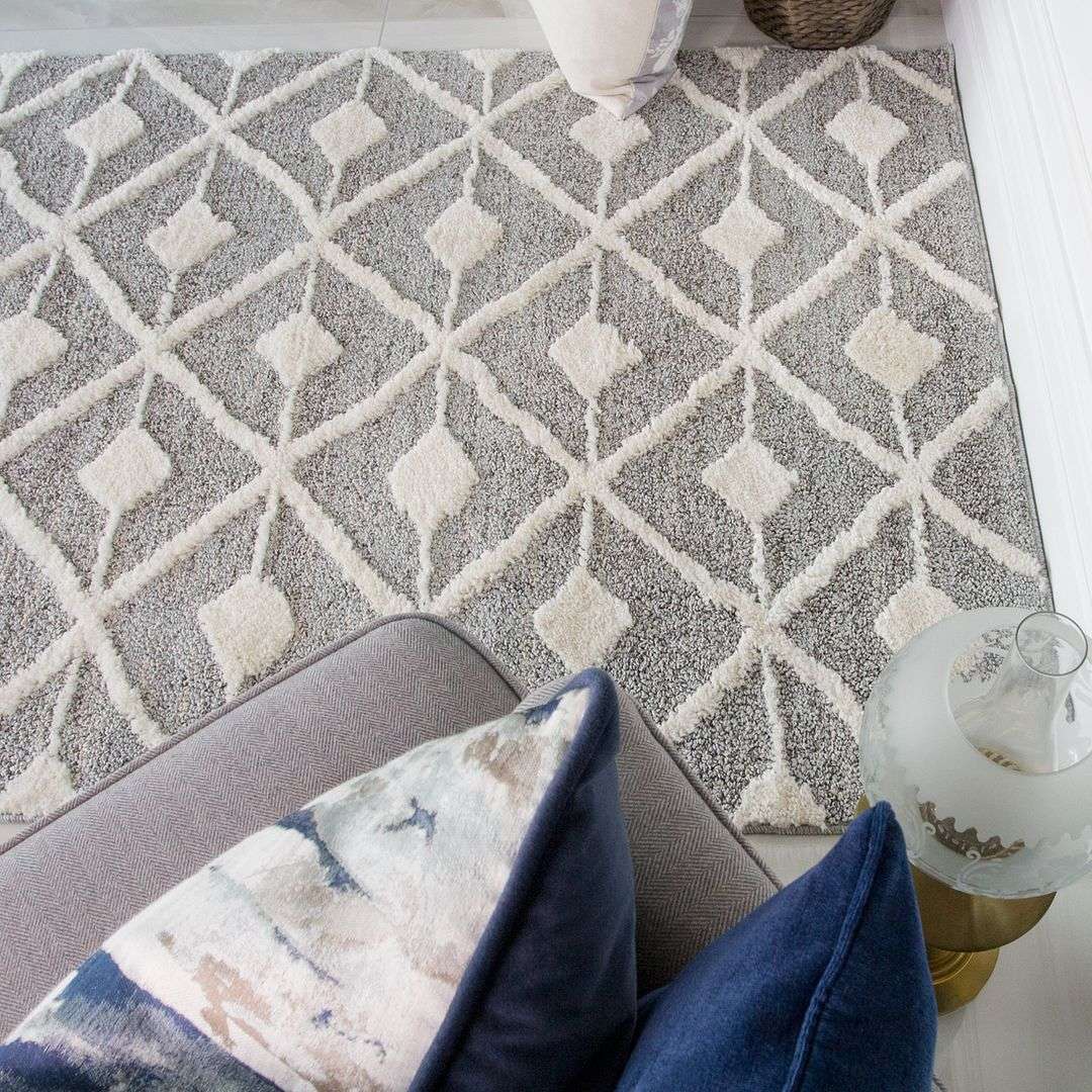 Scandi Grey Cream Tufted Hi Low Pile Rug - Benni