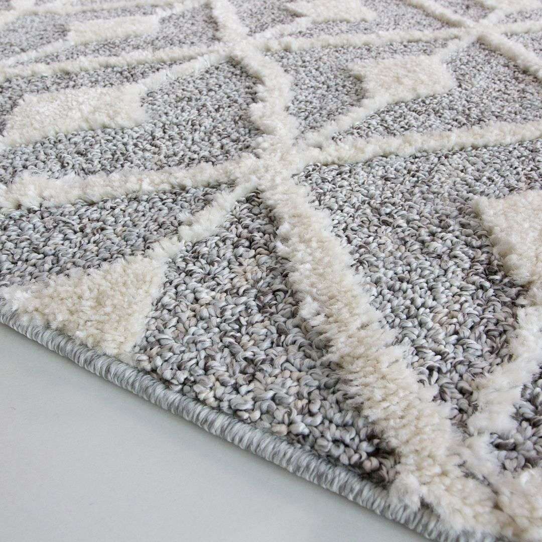 Scandi Grey Cream Tufted Hi Low Pile Rug - Benni