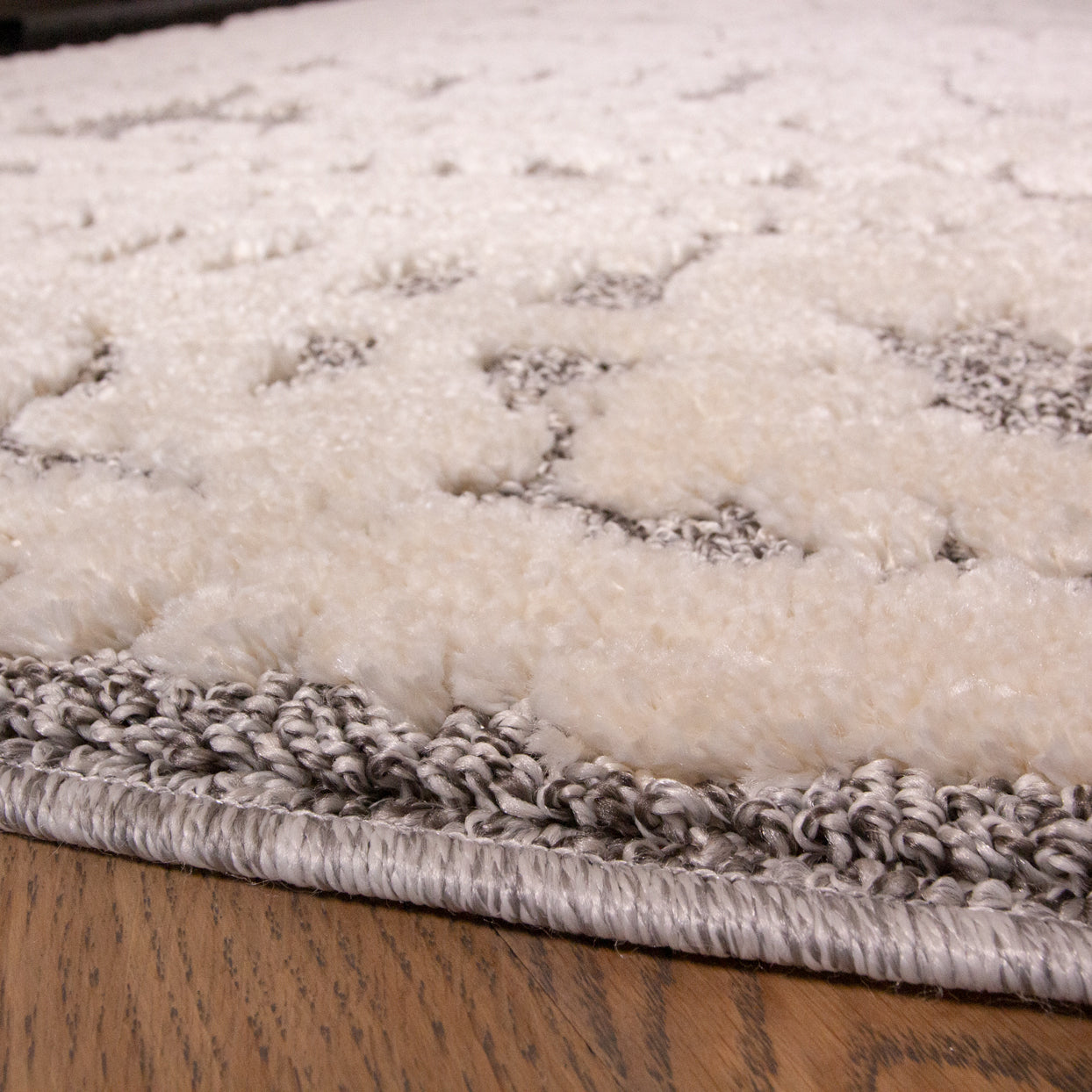 Grey White Textured Floral Rug