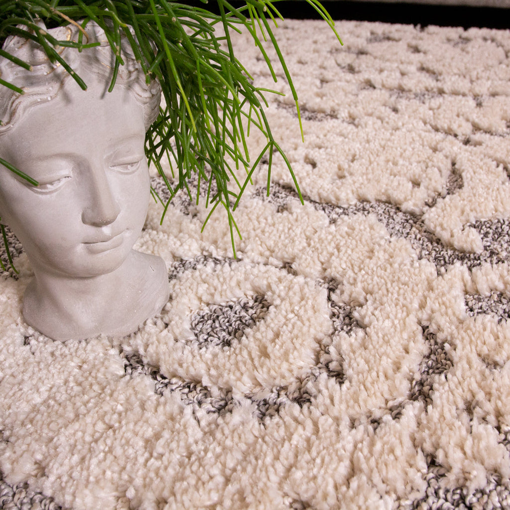 Grey White Textured Floral Rug