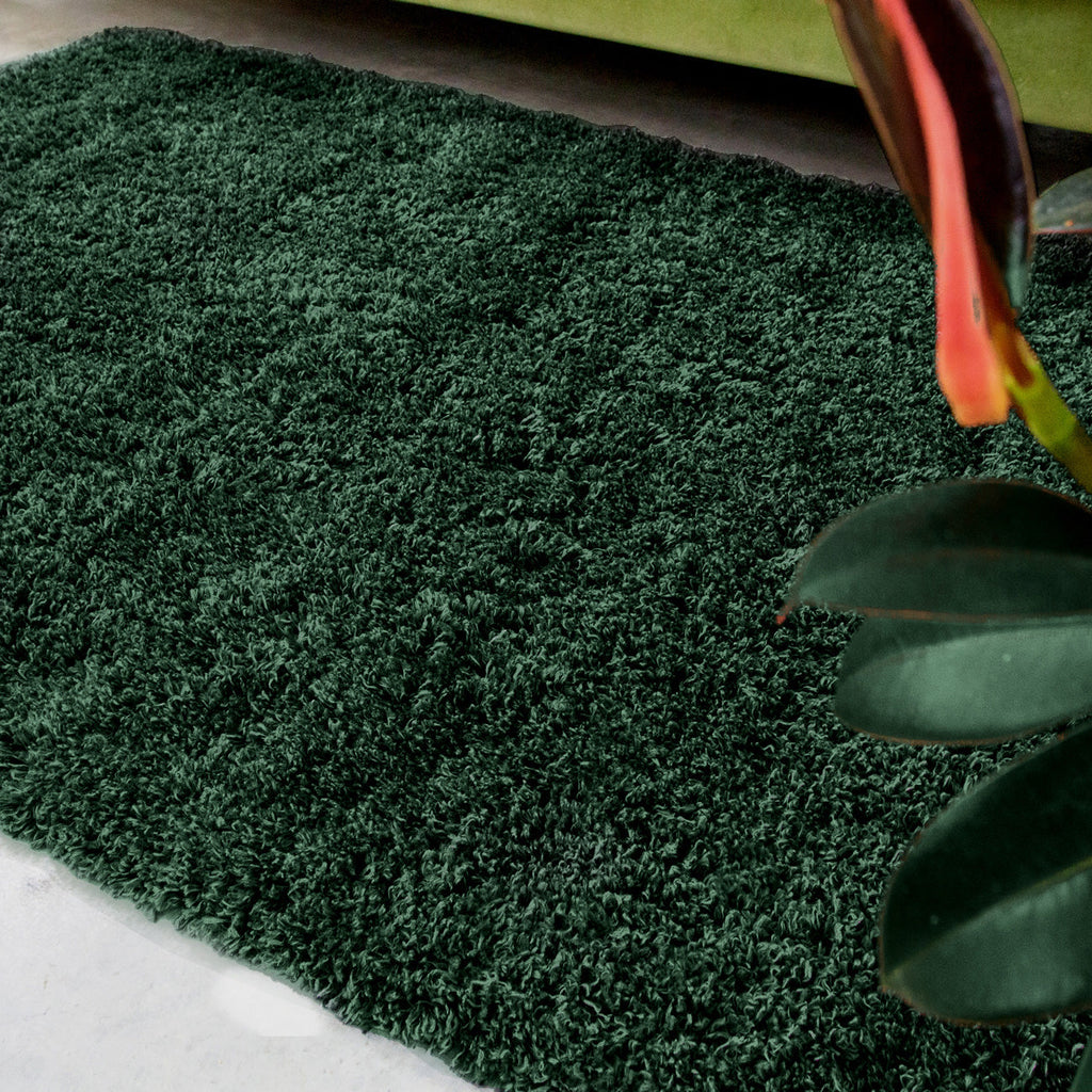 Soft Everyday Dark Green Shaggy Runner Rug