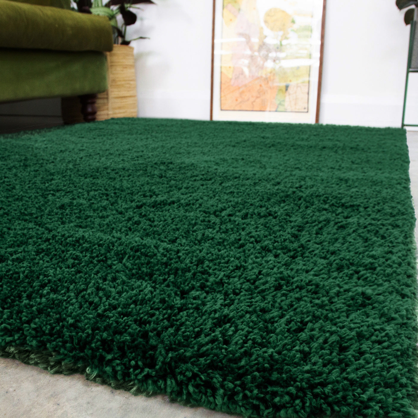 Soft Everyday Dark Green Shaggy Rug