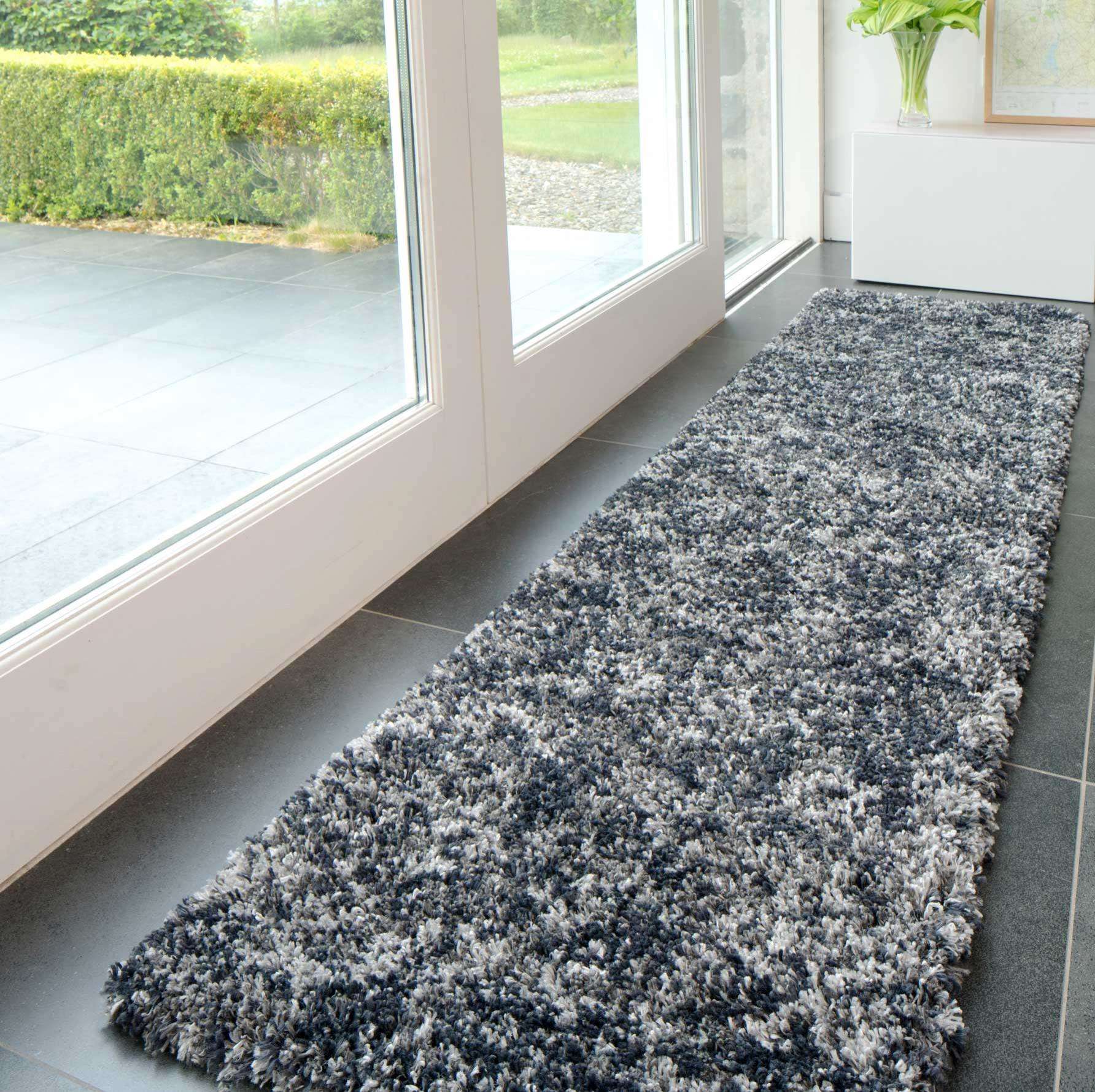 Soft Mottled Grey Shaggy Hallway Rug