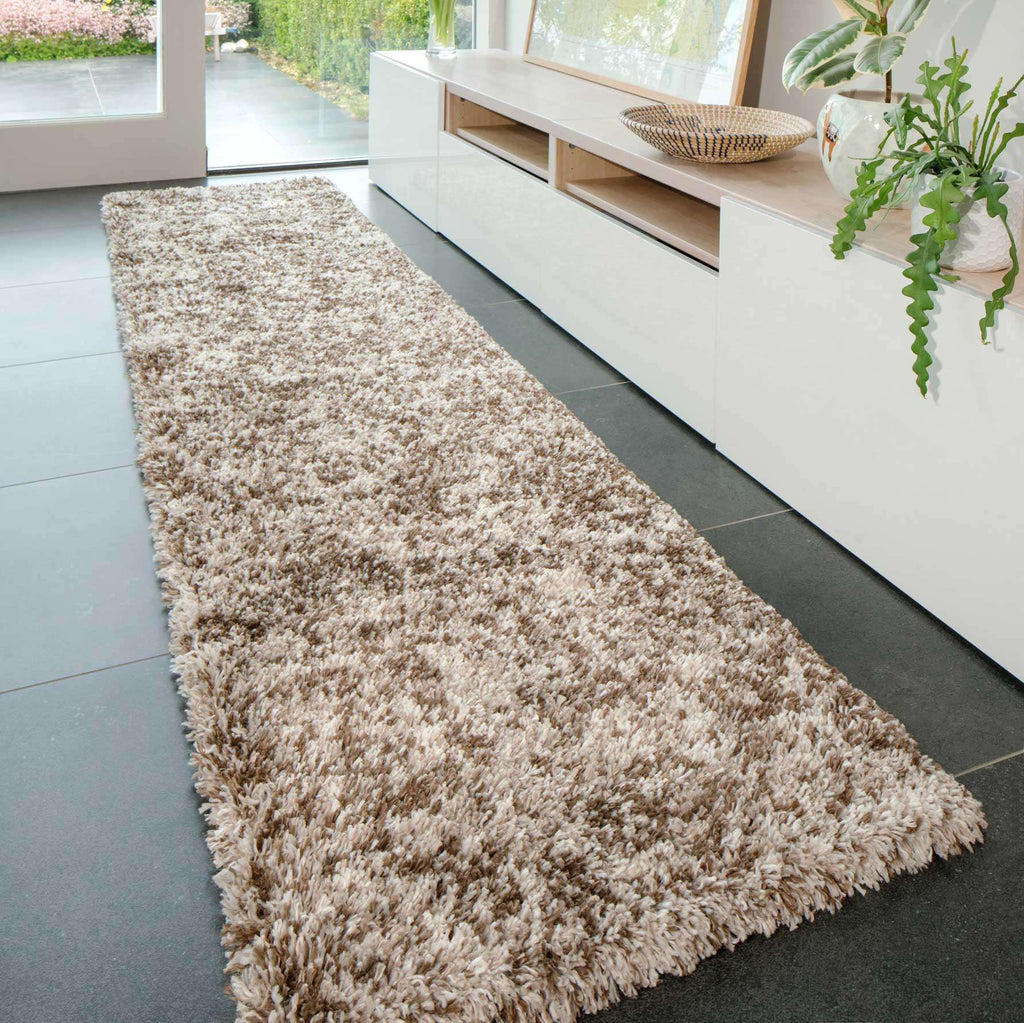 Soft Mottled Brown Shaggy Hall Rug