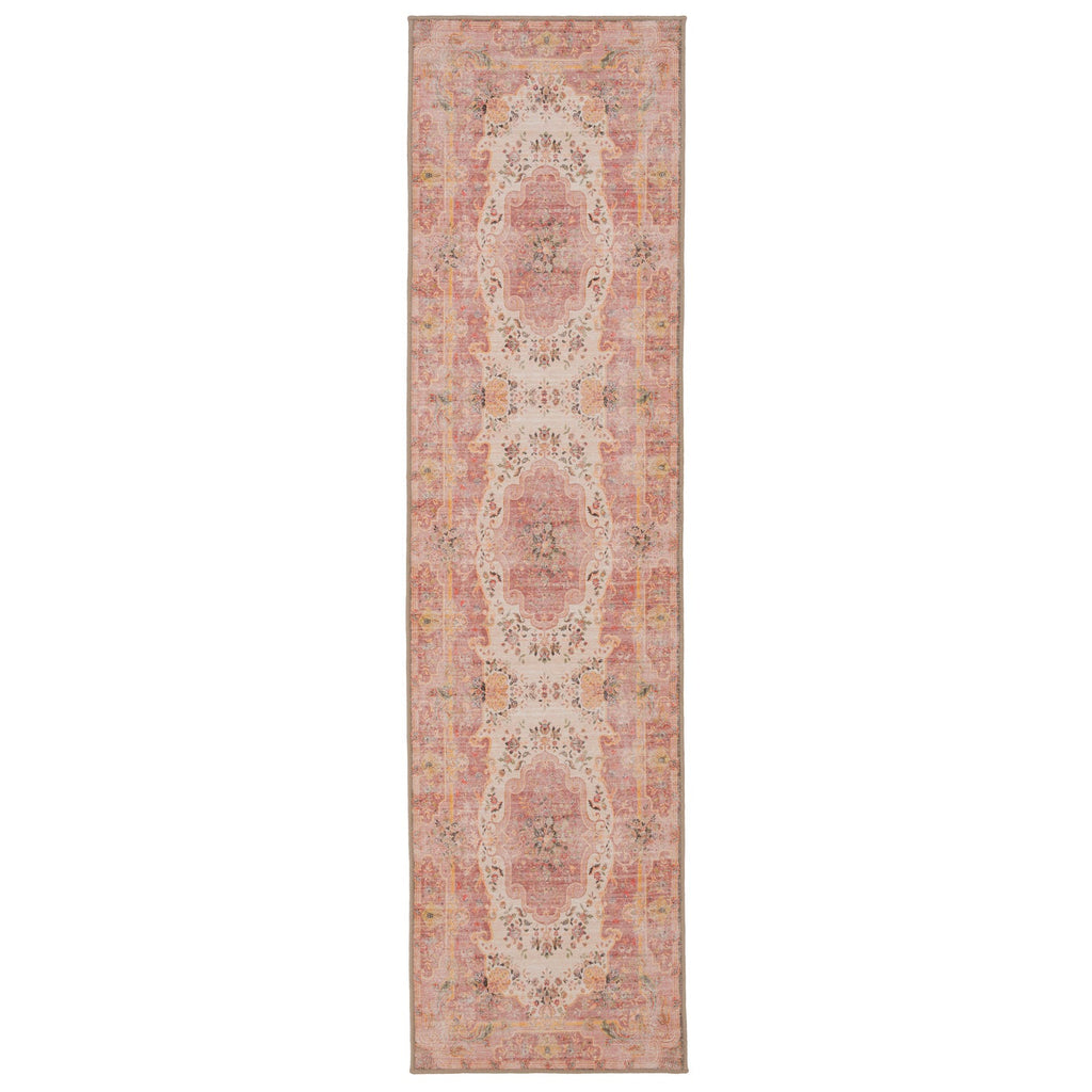 Washable Pink Medallion Runner - Dusk