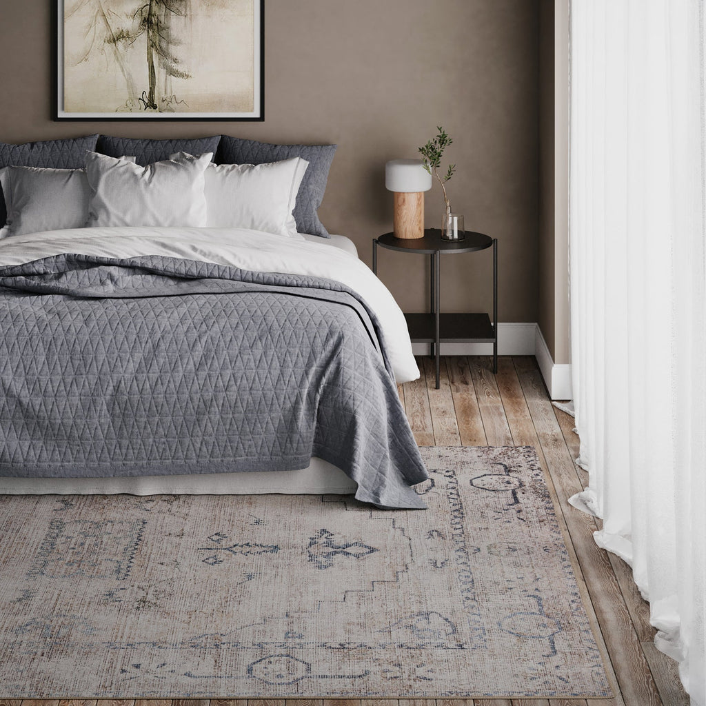 Washable Grey Blue Vintage Rug - Roam