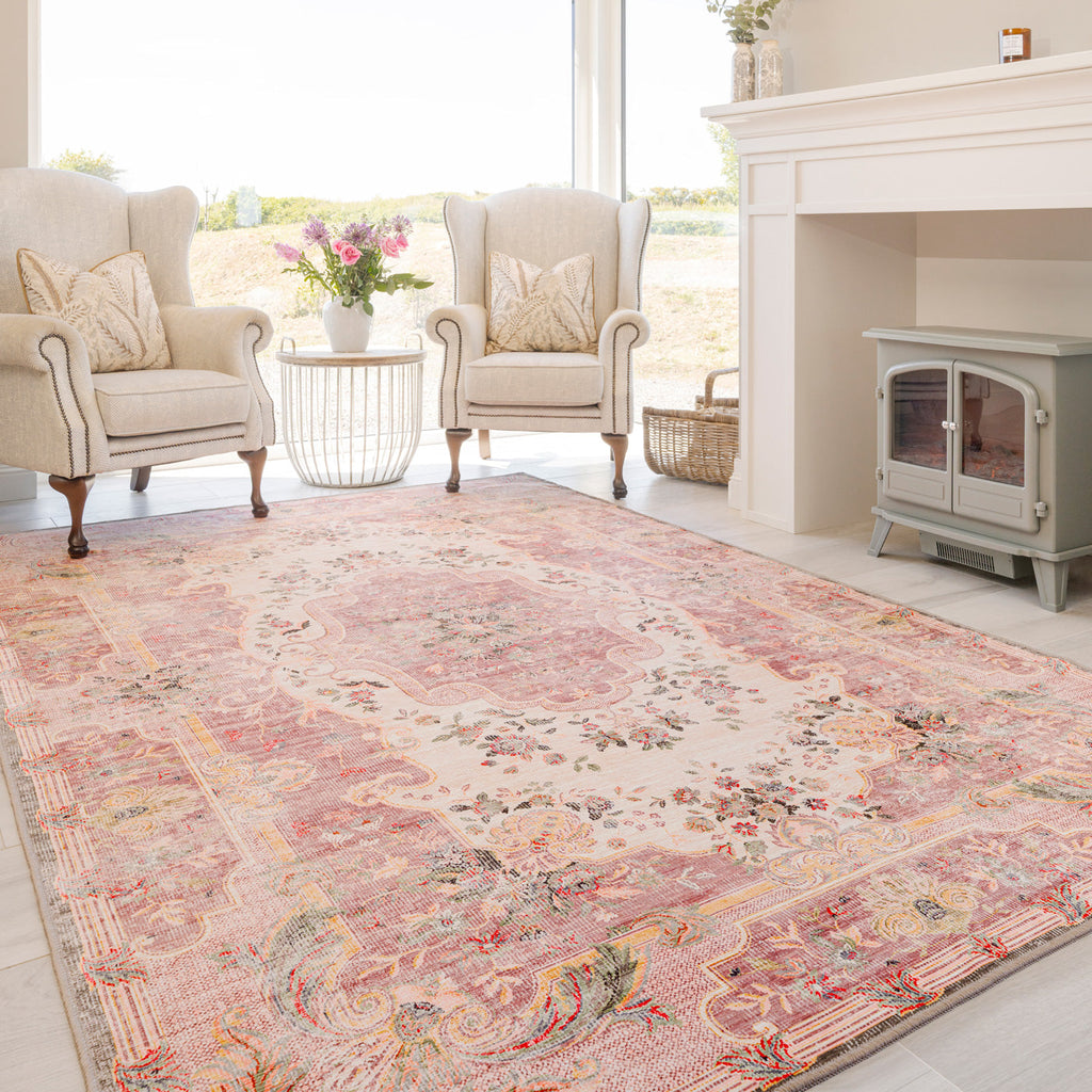 Washable Pink Medallion Rug - Dusk