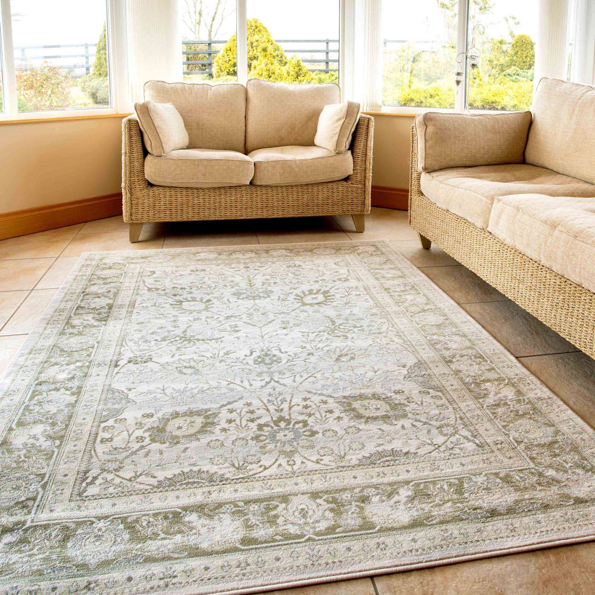 Vintage Traditional Green Floral Hall Runner Rug