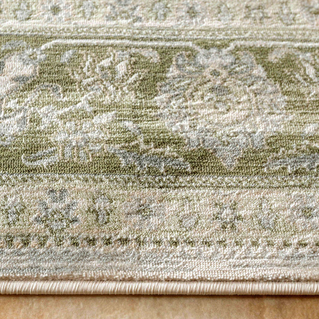 Vintage Traditional Green Floral Hall Runner Rug