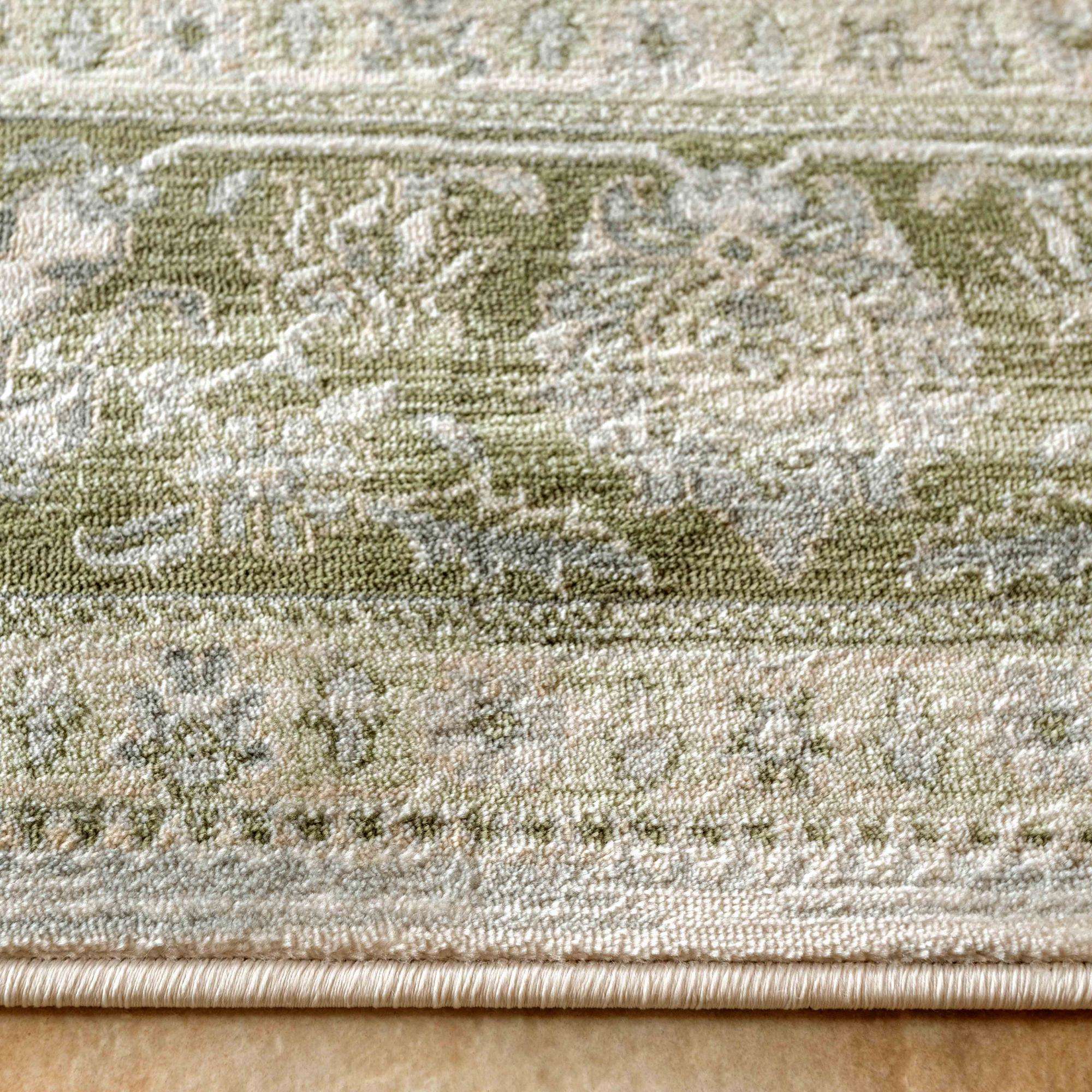 Vintage Traditional Green Floral Hall Runner Rug