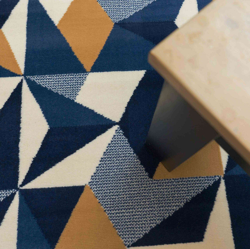 Blue Grey Modern Geometric Hall Runner Rugs