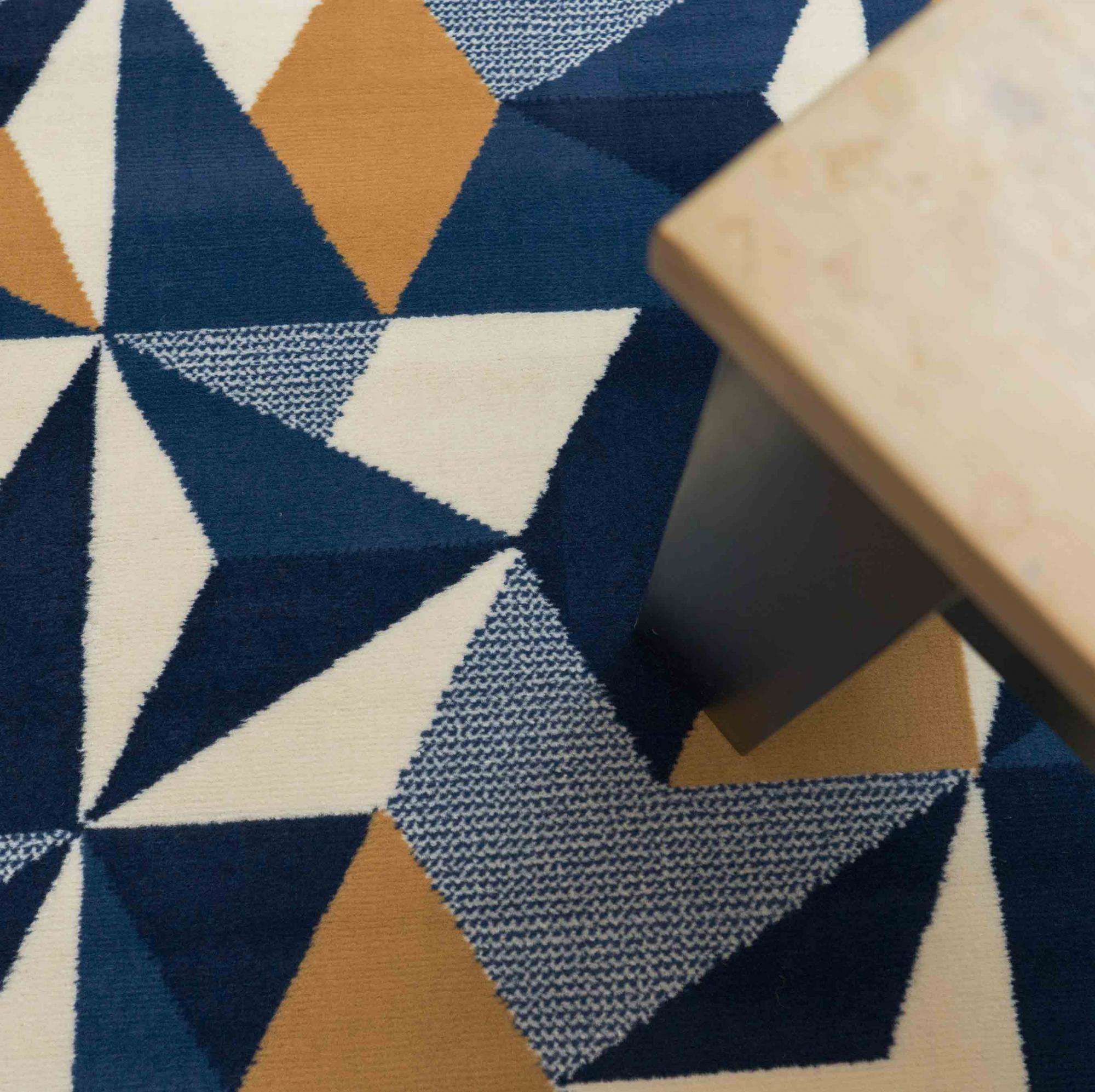 Blue Grey Modern Geometric Hall Runner Rugs