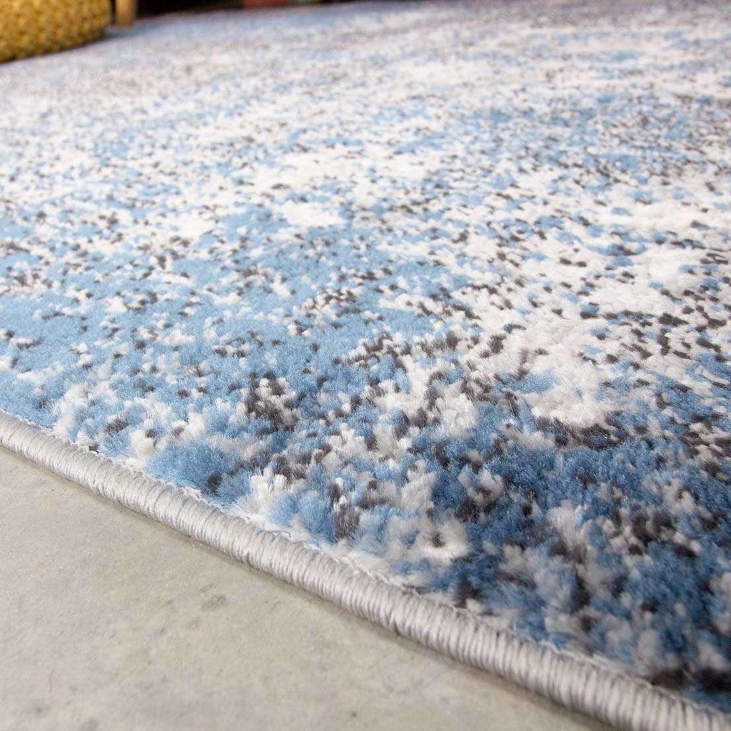 Modern Blue Abstract Distressed Runner Rug