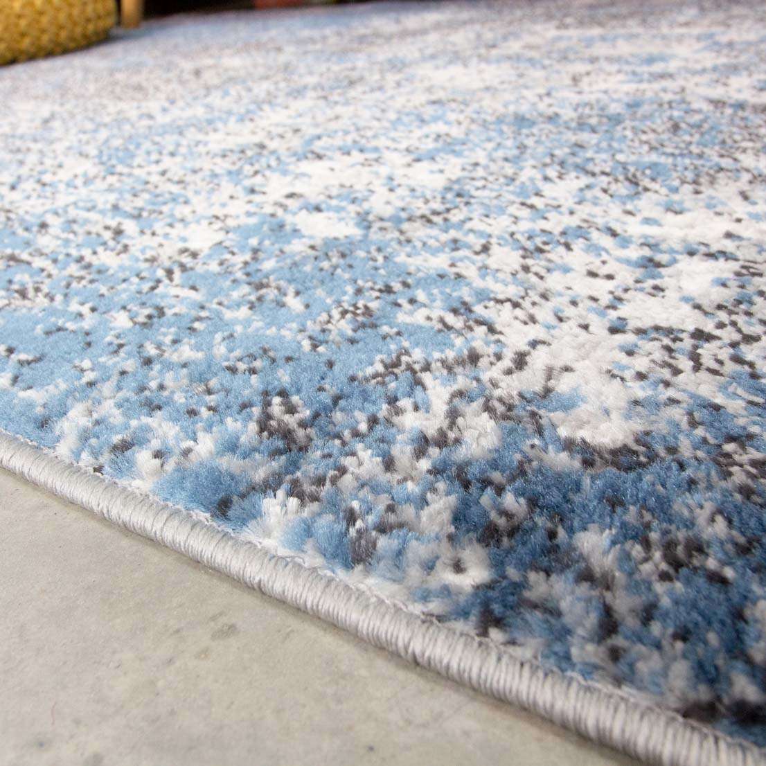 Modern Blue Abstract Distressed Runner Rug