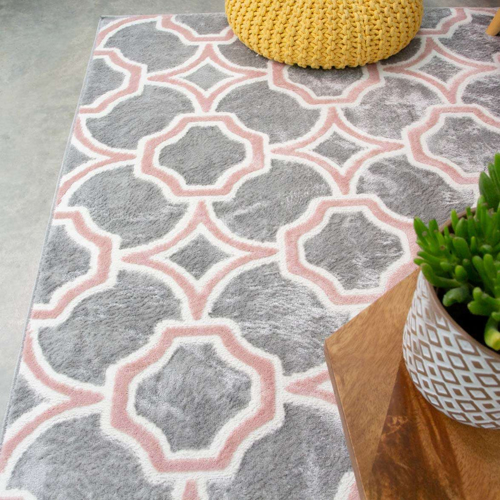 Modern Grey Blush Trellis Runner Rug