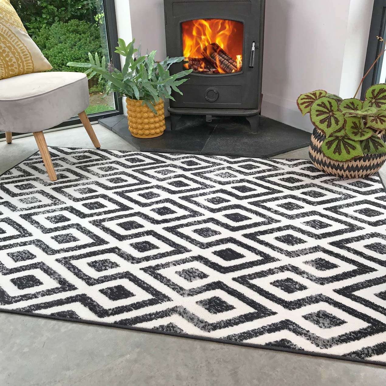 Geometric Black Ombre Runner Rug