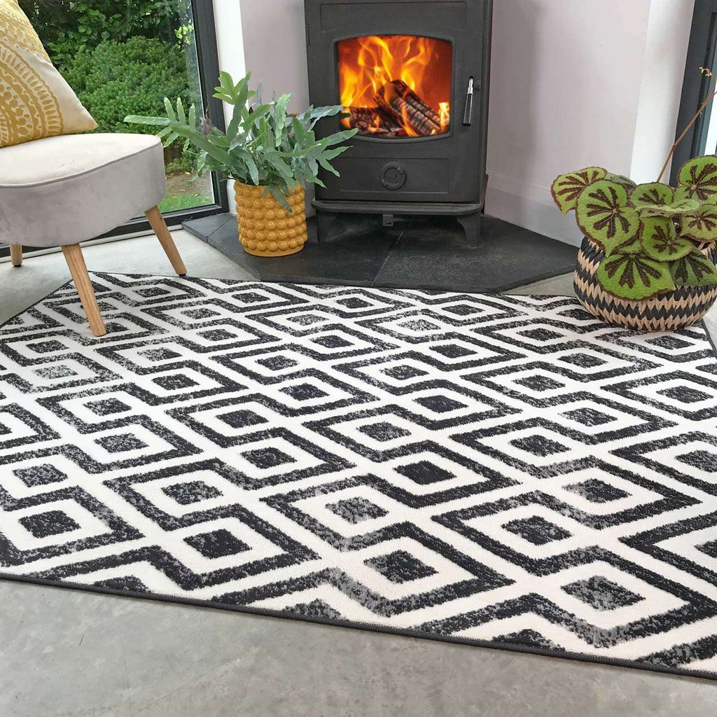 Geometric Black Ombre Living Room Rug