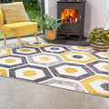 Yellow Geometric Honeycomb Living Room Rug