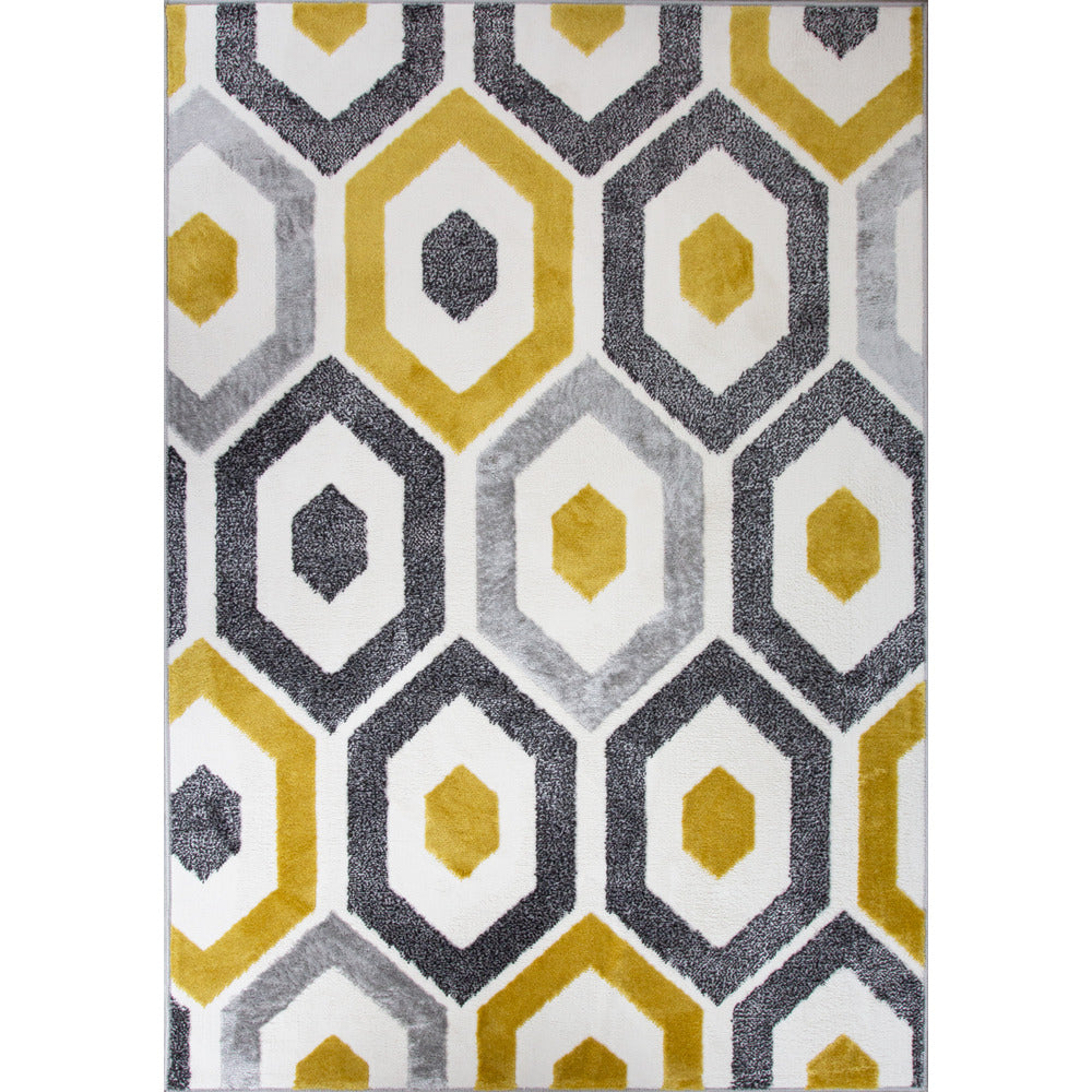 Yellow Geometric Honeycomb Living Room Rug