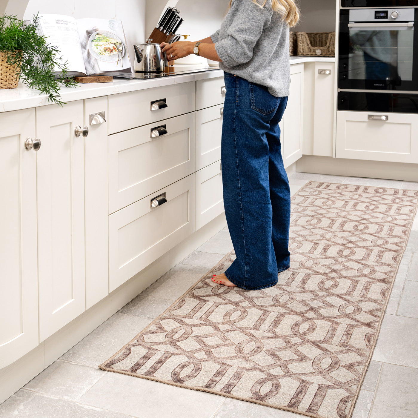 Washable Neutral Geometric Runner - Burrow