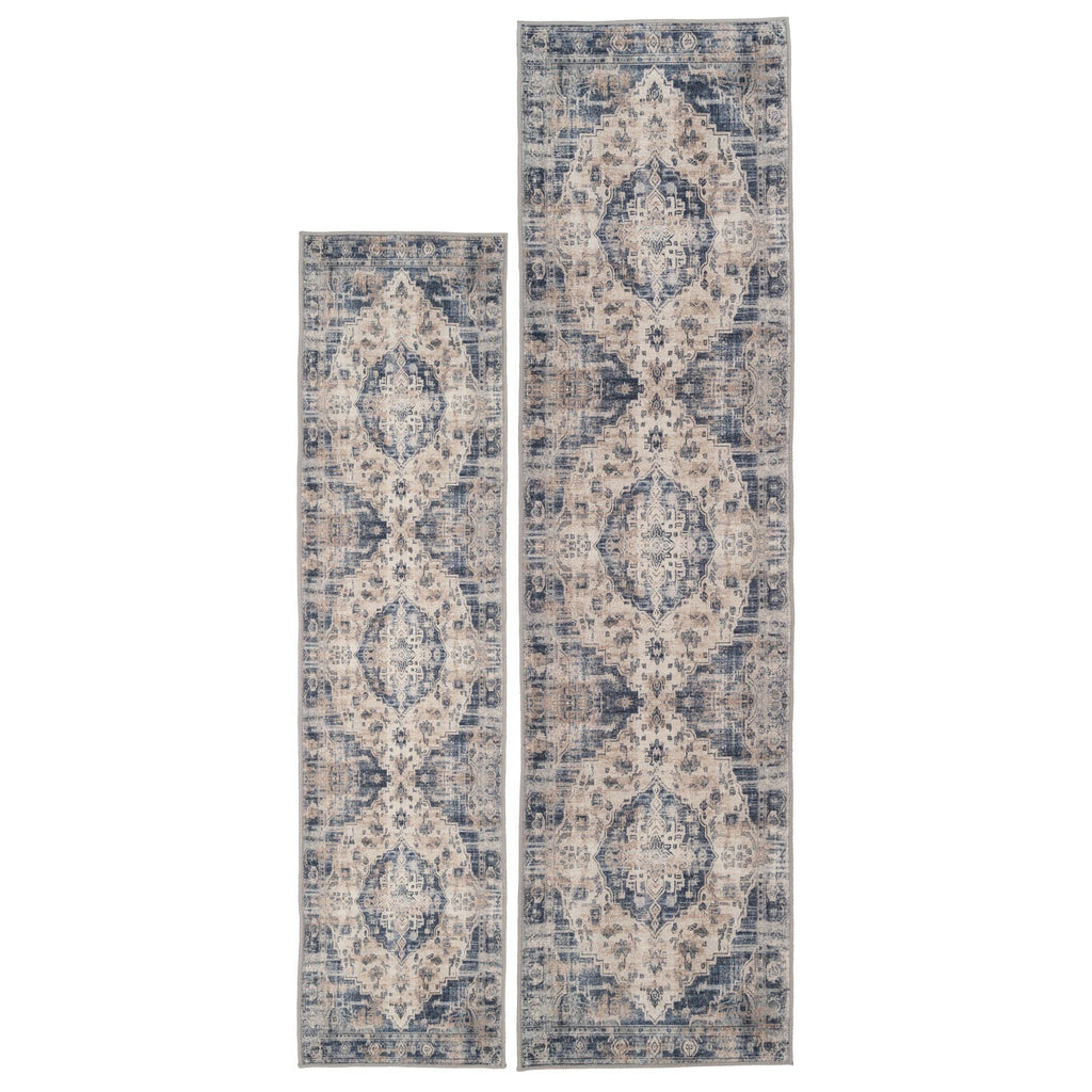Washable Blue Traditional Runner - Kith