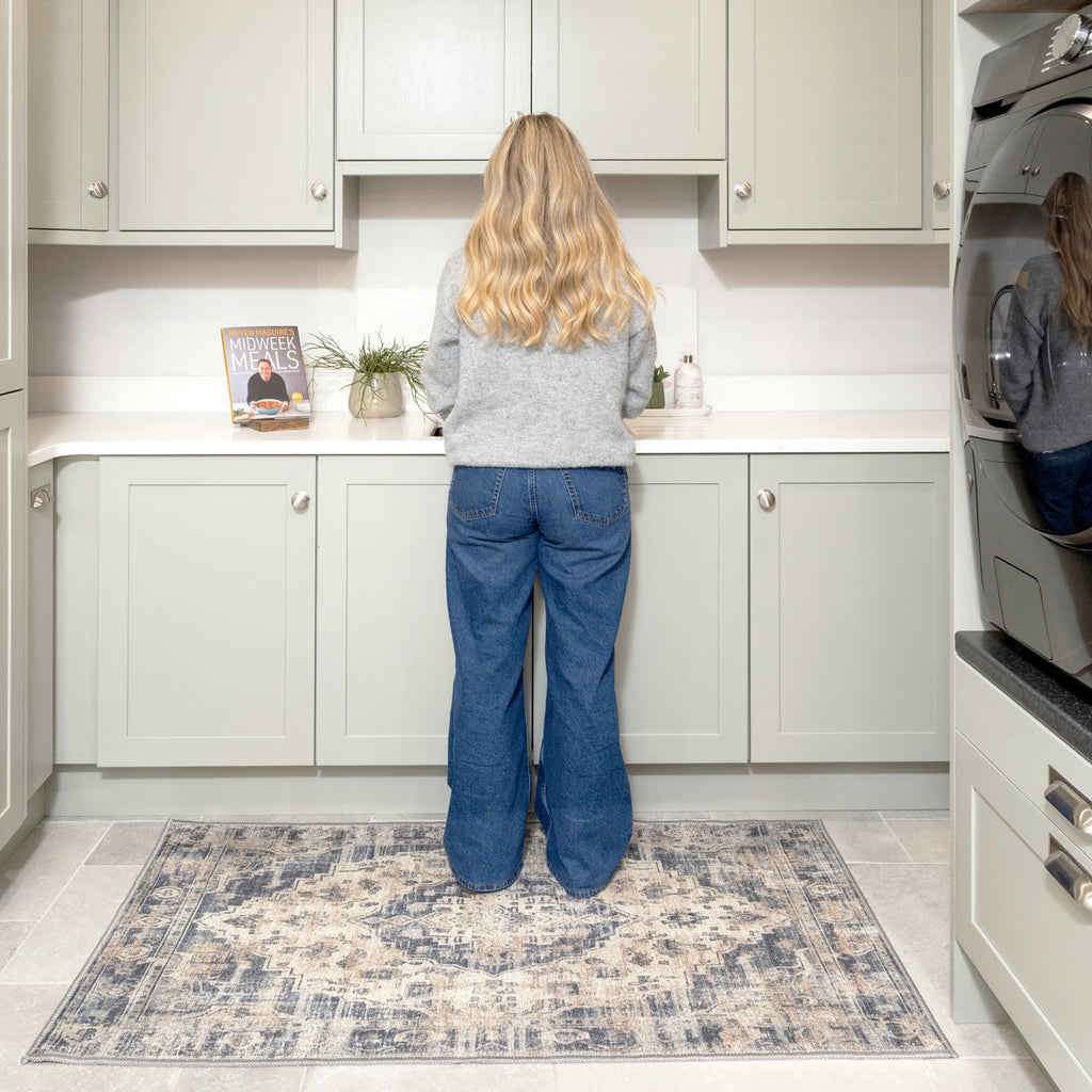 Washable Blue Traditional Rug - Kith