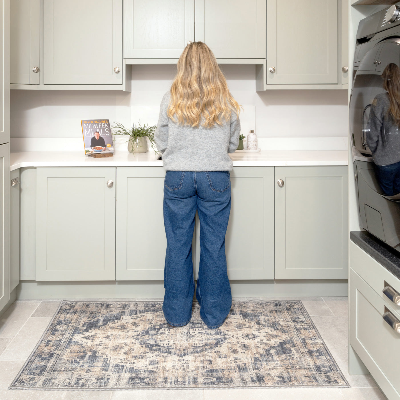 Washable Blue Traditional Rug - Kith