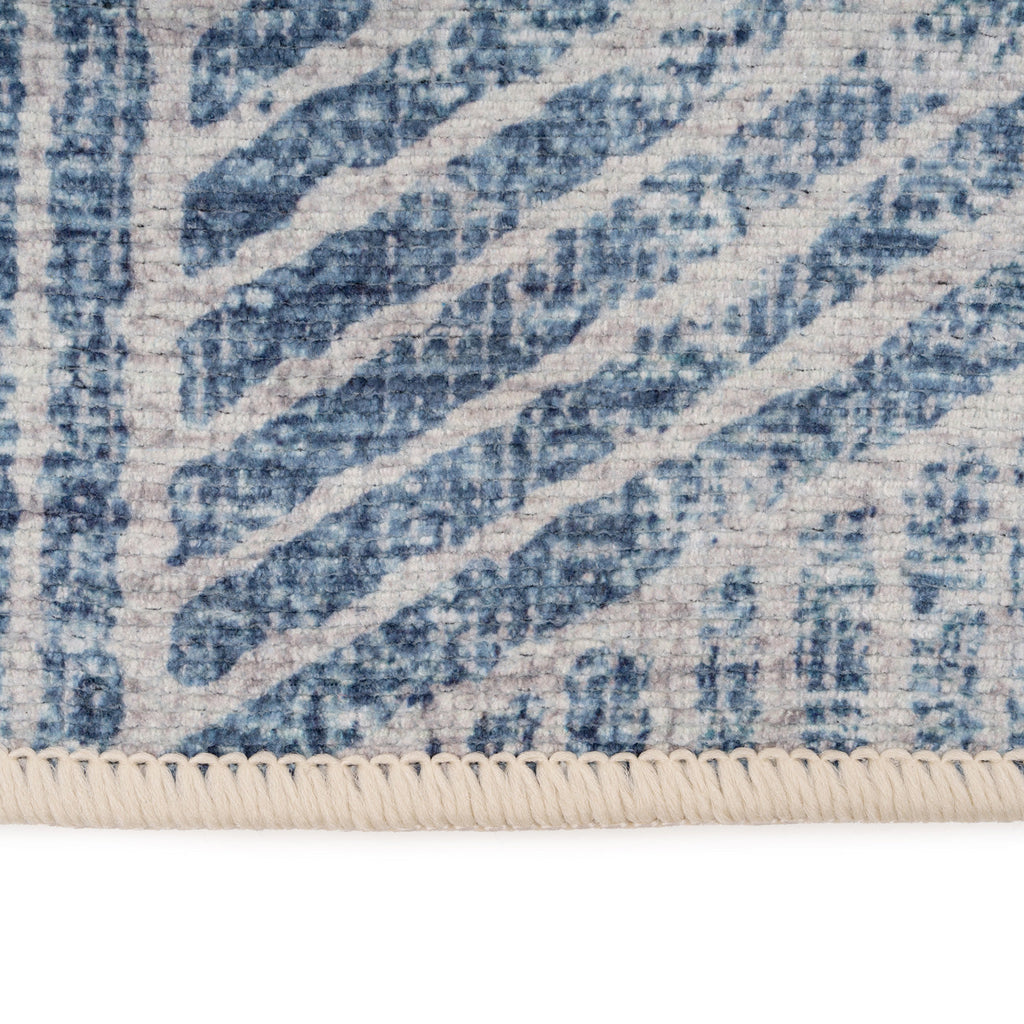 Washable Blue Geometric Runner - Plato
