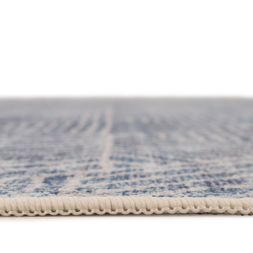 Washable Blue Geometric Runner - Plato