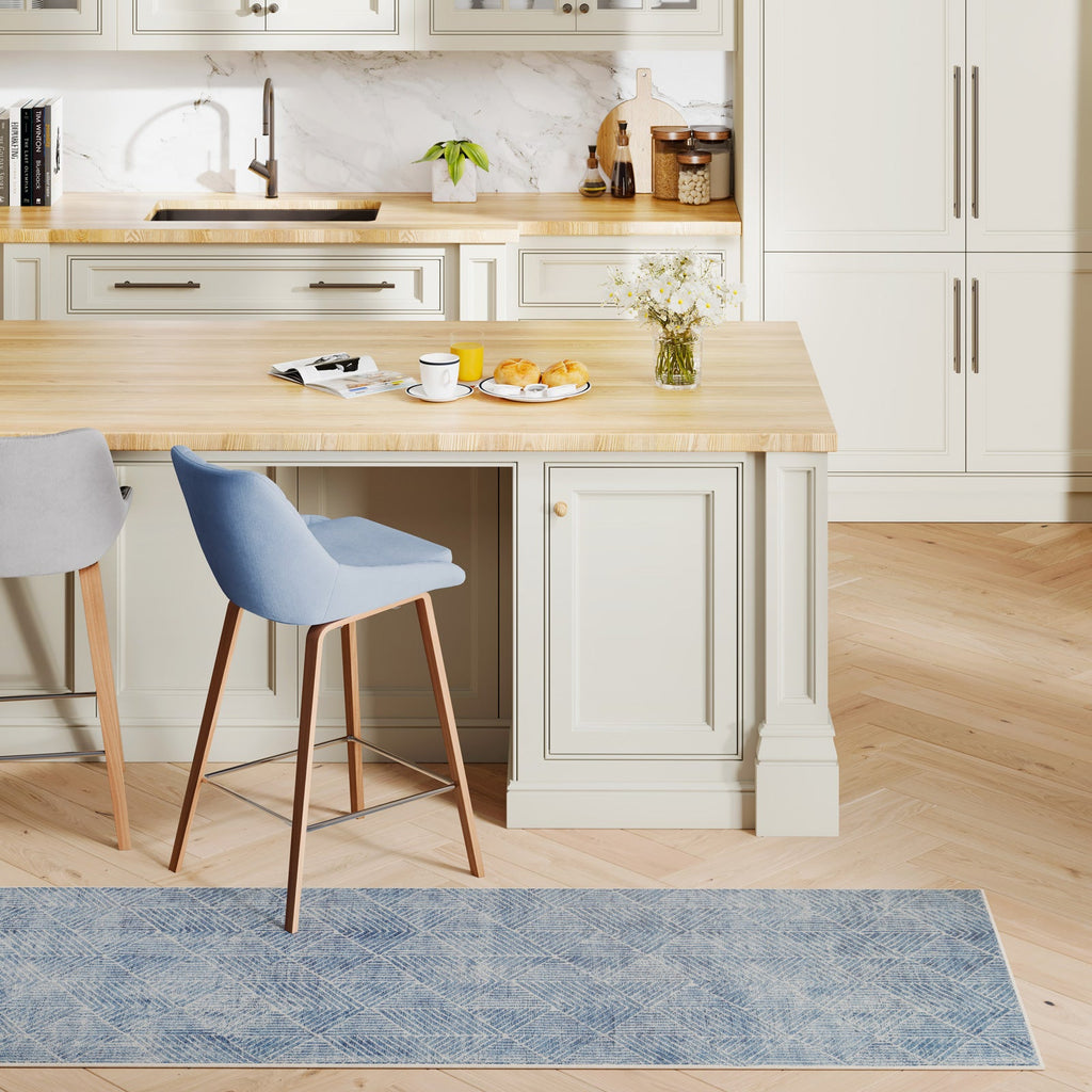 Washable Blue Geometric Runner - Plato