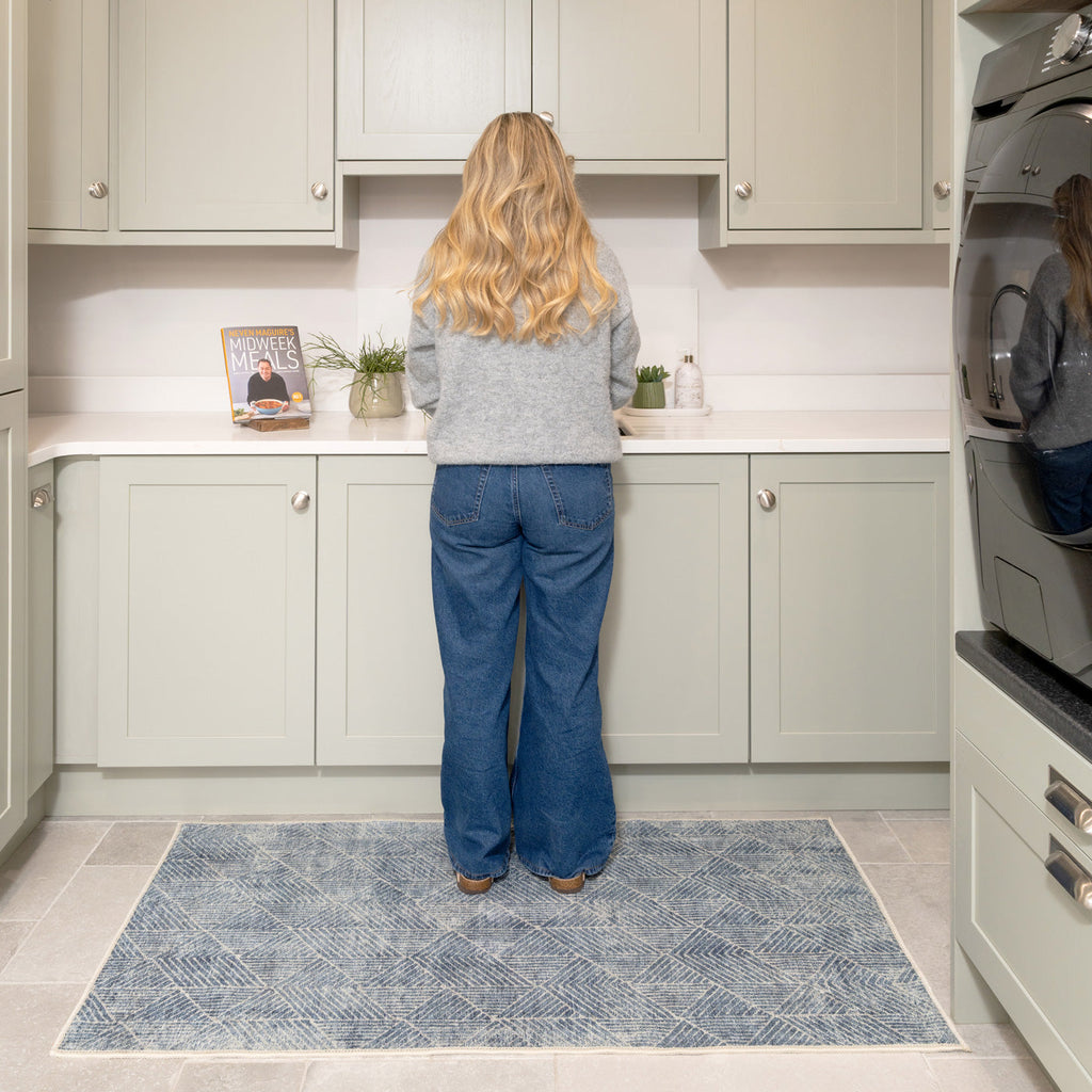 Washable Blue Kitchen Mat - Plato