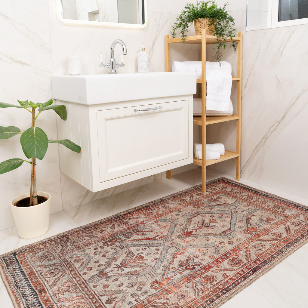 Distressed Terracotta Washable Rustic Rug - Rowe