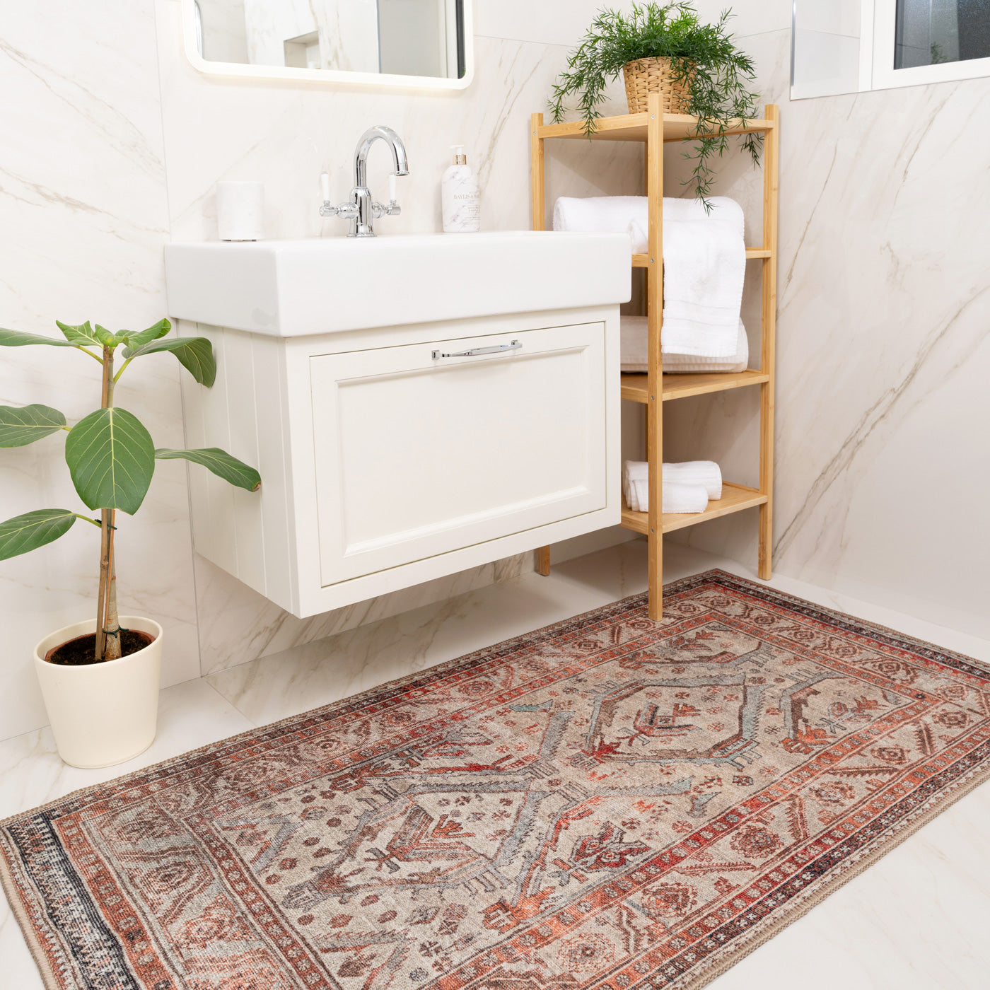 Distressed Terracotta Washable Rustic Rug - Rowe