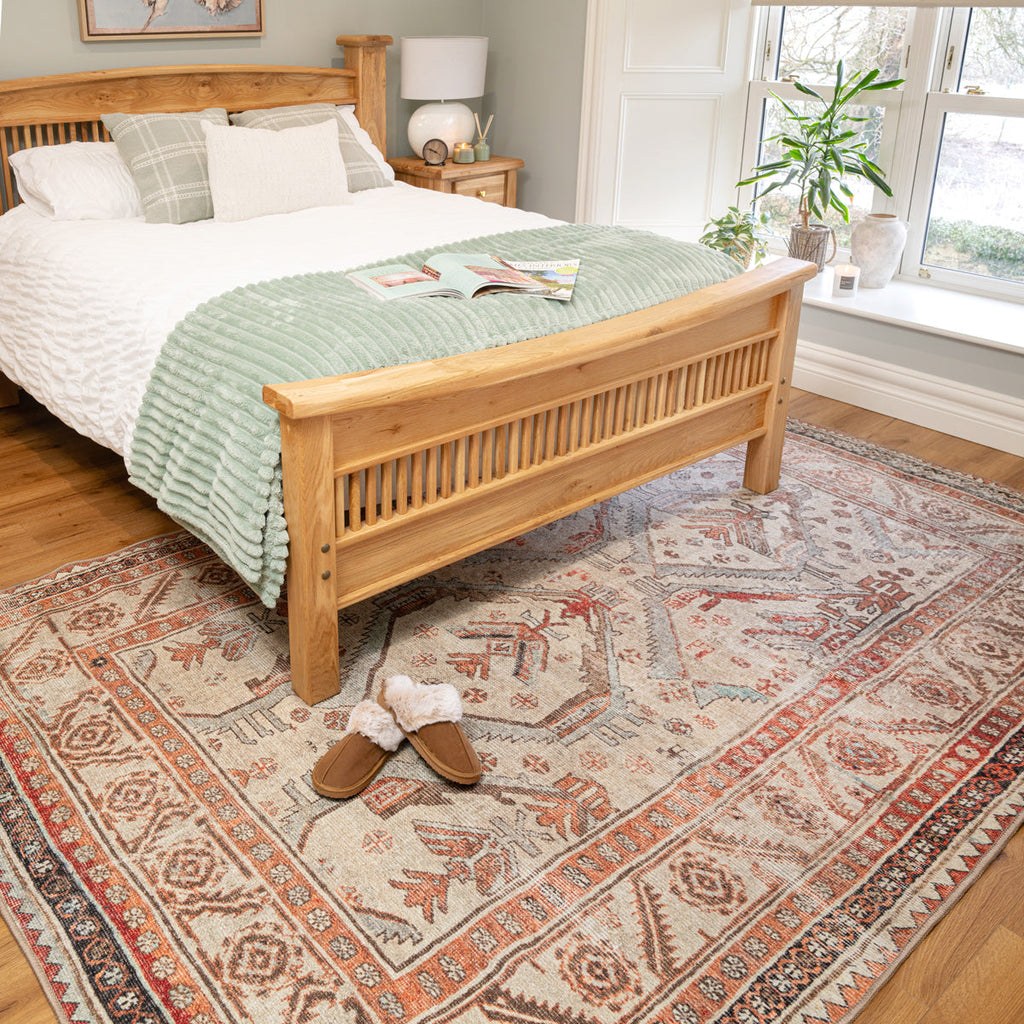 Distressed Terracotta Washable Rustic Rug - Rowe