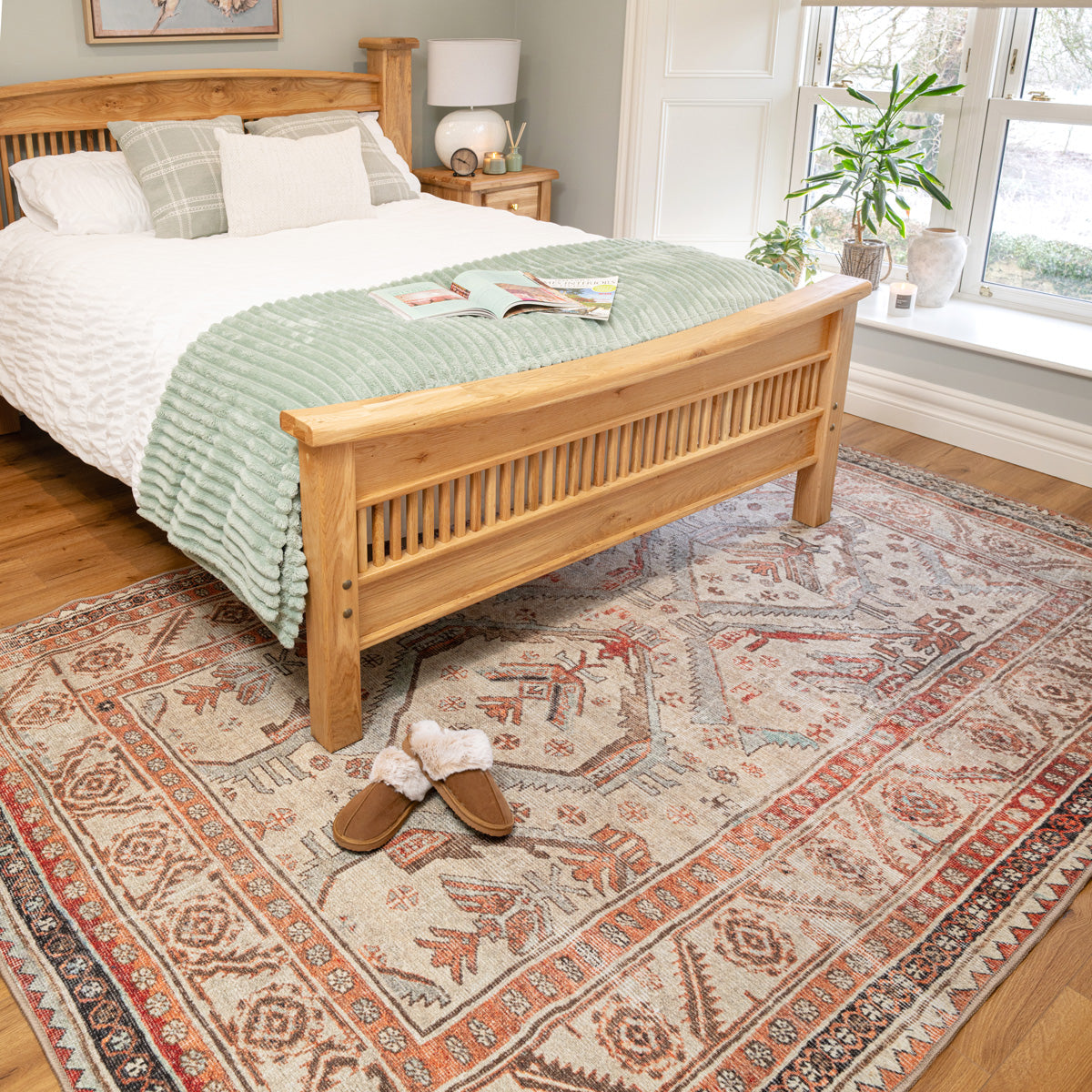 Distressed Terracotta Washable Rustic Rug - Rowe