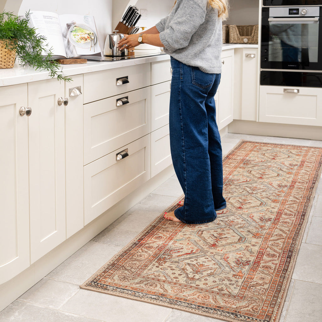 Distressed Terracotta Washable Rustic Rug - Rowe